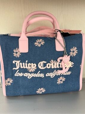 Juicy Couture Pink-Trim Denim Tote Bag